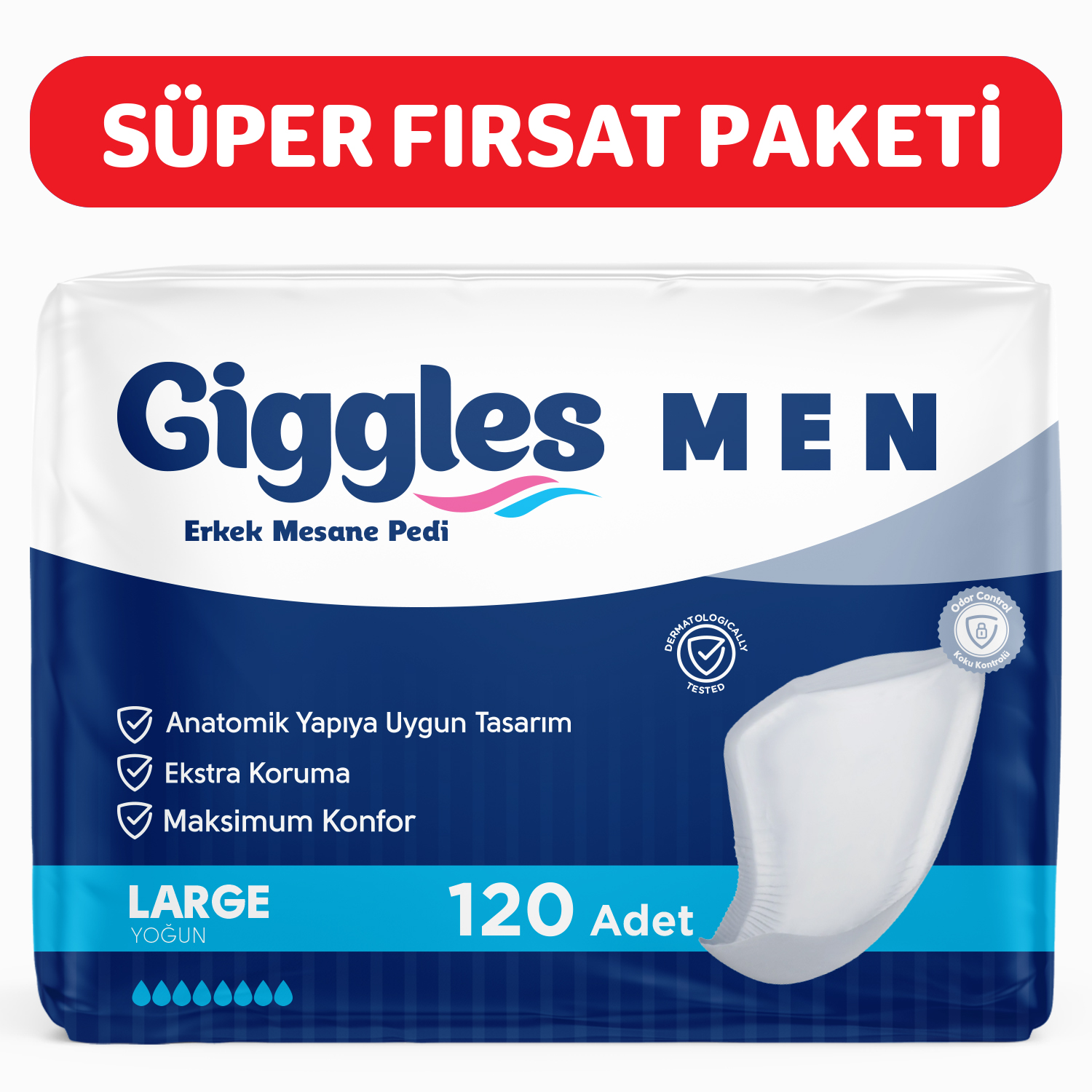 Giggles Yetişkin Erkek Mesane Pedi - L Beden - 6 Paket 120 Adet